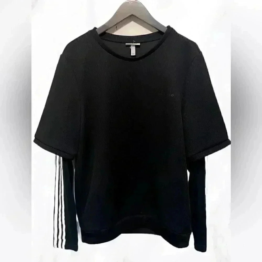 Adidas Neo black white stripes casual crewneck Long sleeve top XL